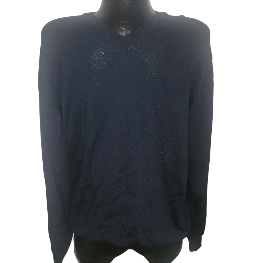 Belika Men's Dark Navy V-Neck Virgin Wool Blend Sweater 2XL